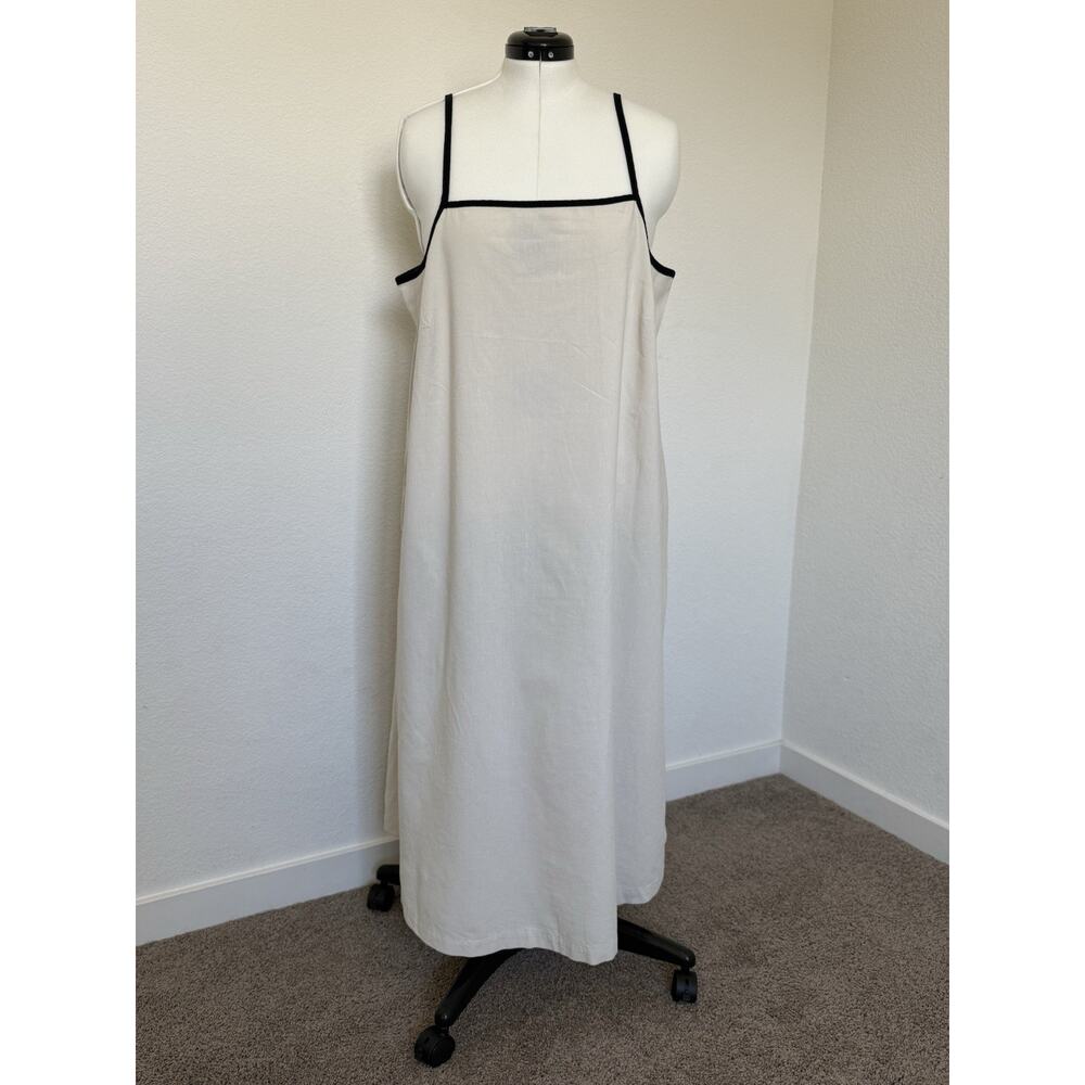 NWT Women's Ivory Sleeveless Straight Neck A Line 1X Midi Dress, Side Pockets